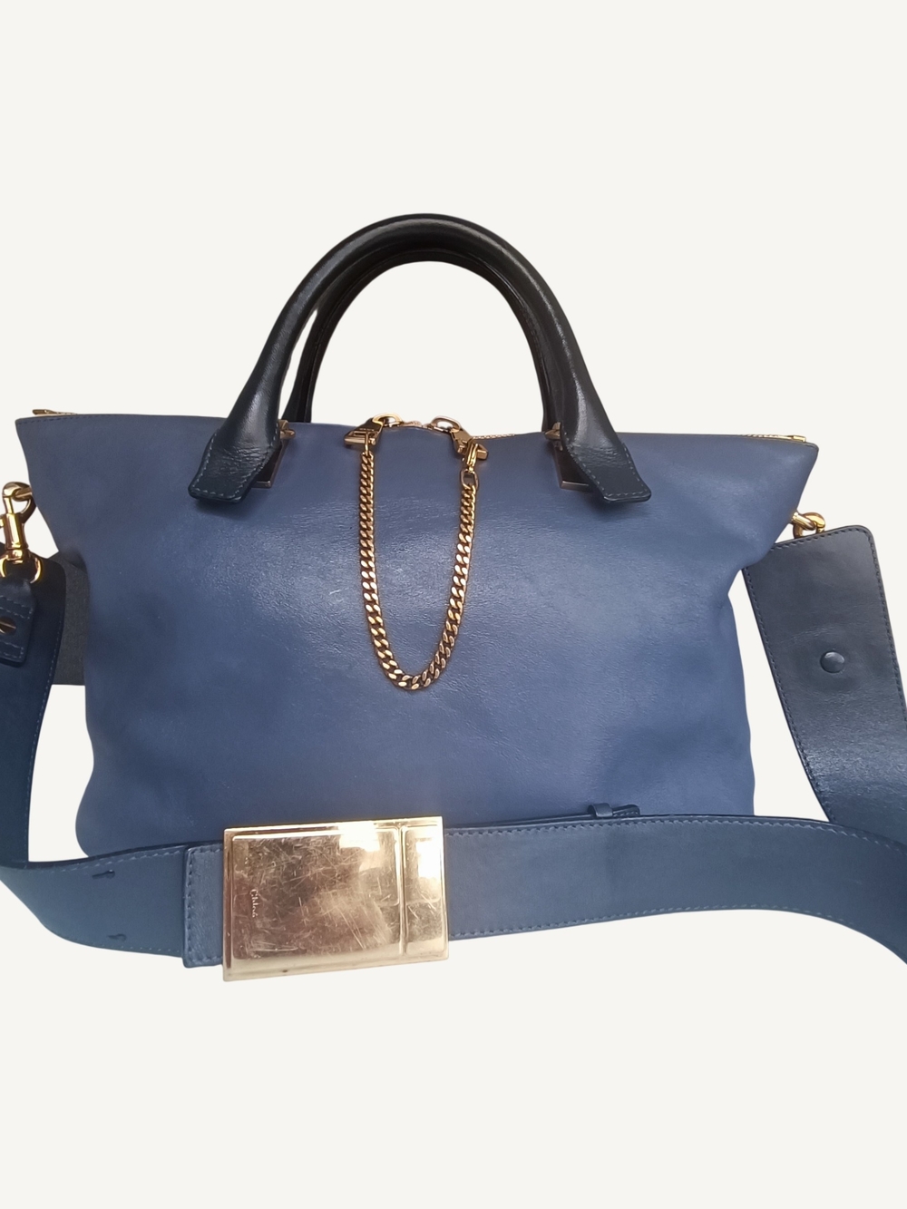 Chloé Small Baylee Two-Tone Leather Tote Bag - Street Blue & Navy